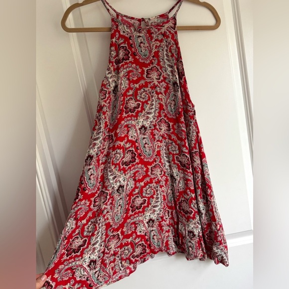 American Eagle Paisley Halter Tunic Tank Top Red Flowy Boho Resort Concert M - Picture 10 of 11
